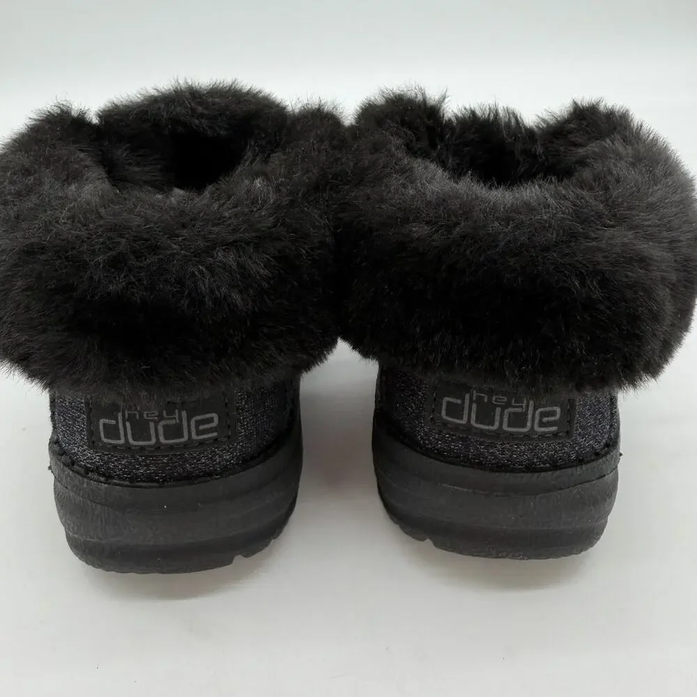 Hey Dude Britt Sparkling Total Black Glitter Cozy FauxFur Casual Shoes Toddler 9